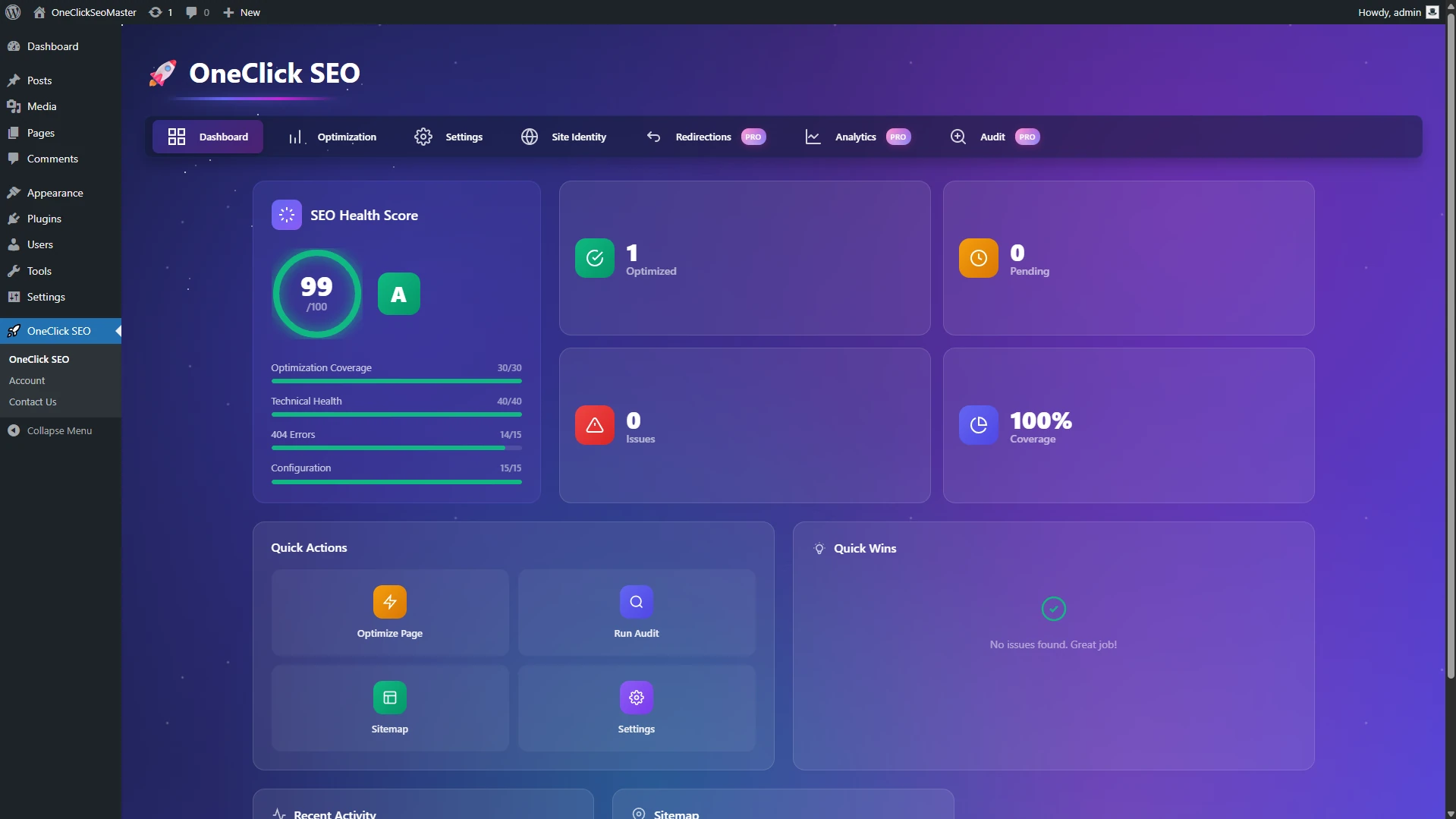 OneClickSEO optimizer dashboard preview